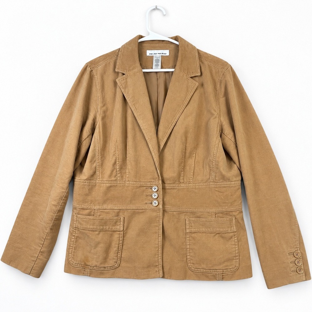 Jones New York Sport Womens XL Camel Tan Cotton Corduroy Blazer Jacket 3 Button